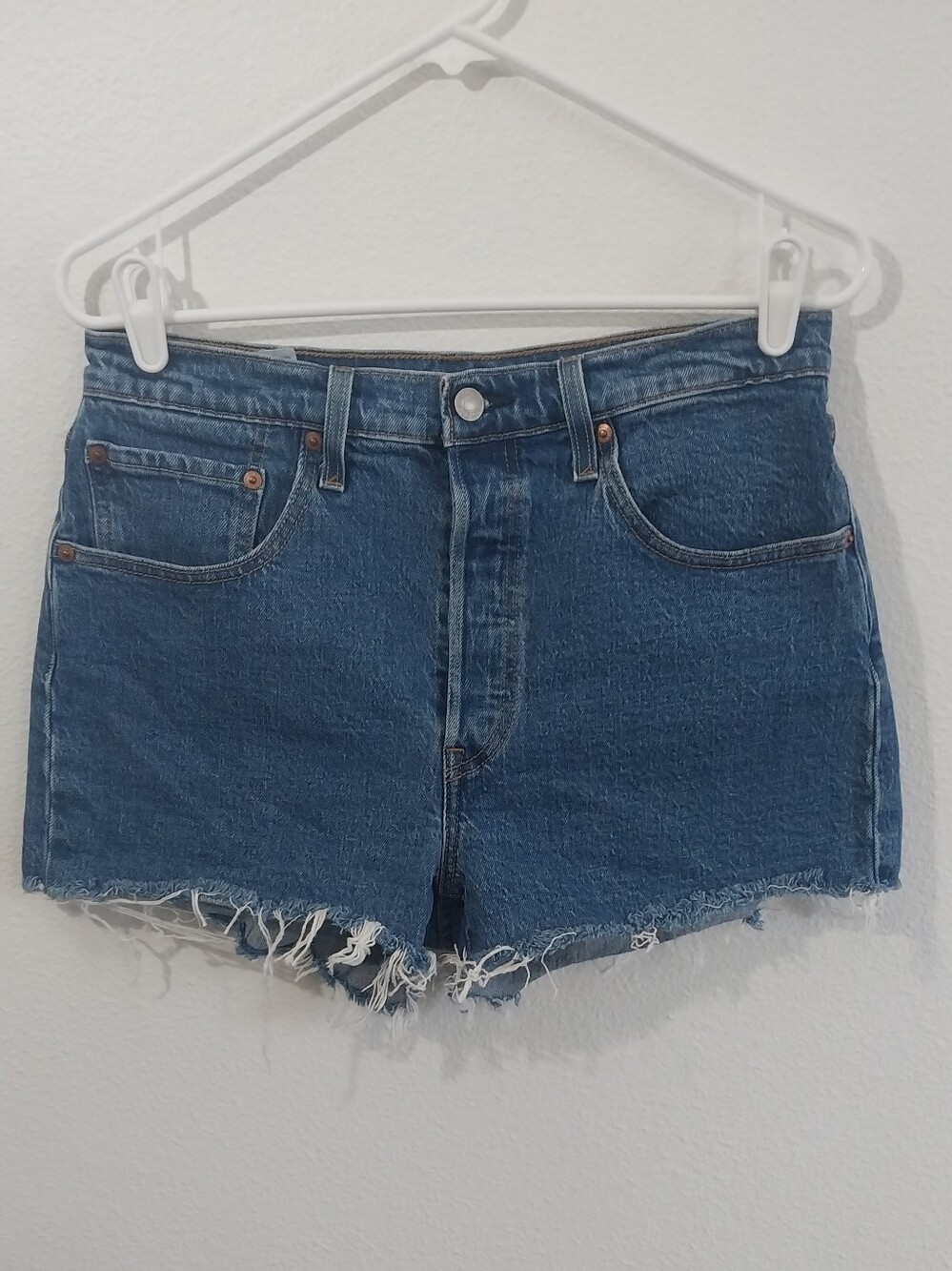 Levi's High-Rise Raw Hem Denim Shorts - Blue
